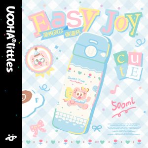 uooha简悦双饮保温杯儿童水杯女生高颜值可爱便携不锈钢吸管杯子