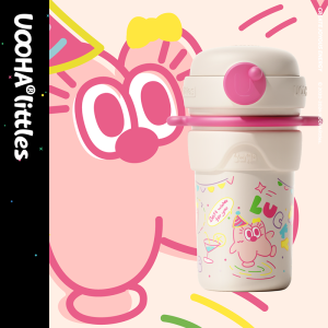 uooha一键双饮陶瓷涂层内胆保温水杯儿童吸管杯子女生便携保冷杯